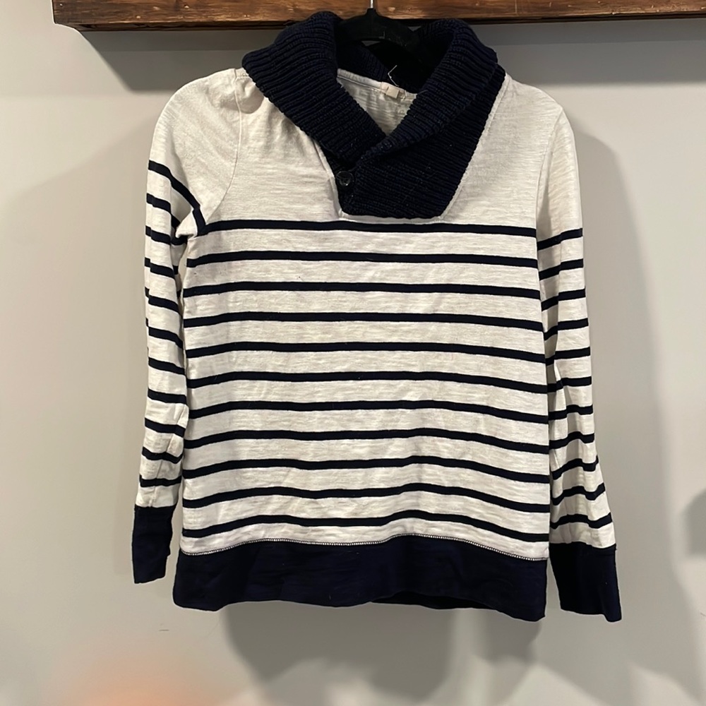 Womens J Crew Stripe Shawl-Collar Sweatshirt navy white style 02079.